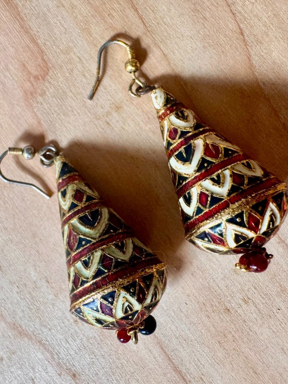 Vintage Indian Style Enamel Gold Tone Dangle Earrings